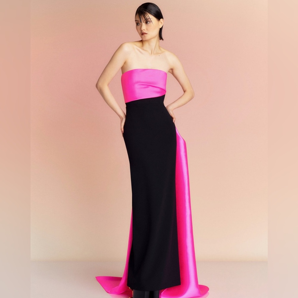Solace London, Kinsley Maxi Dress in Hot Pink & Black.
